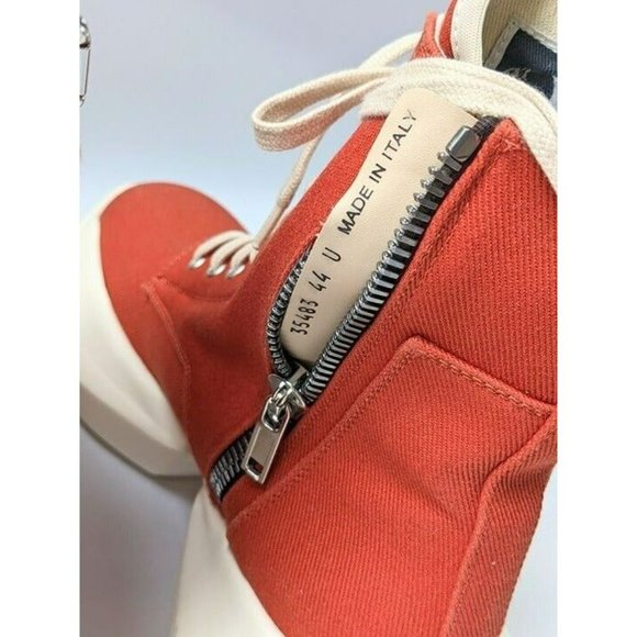 DRKSHDW Rick Owens Men's Army High Top Sneakers Orange Size 44 EU (MSRP $740) - Picture 9 of 10